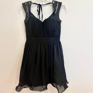 NEW Little Mistress London Black dreaded formal cocktail fit and flare dress
